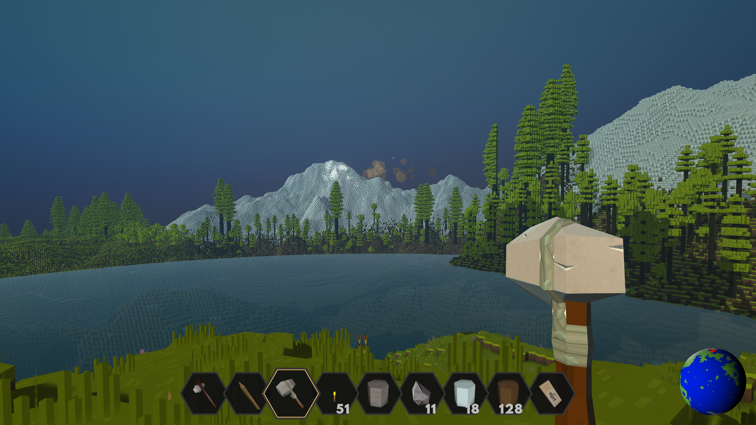 An image of PlanetSmith. title: Snow Mountains, description: Snowy mountains across a large lake